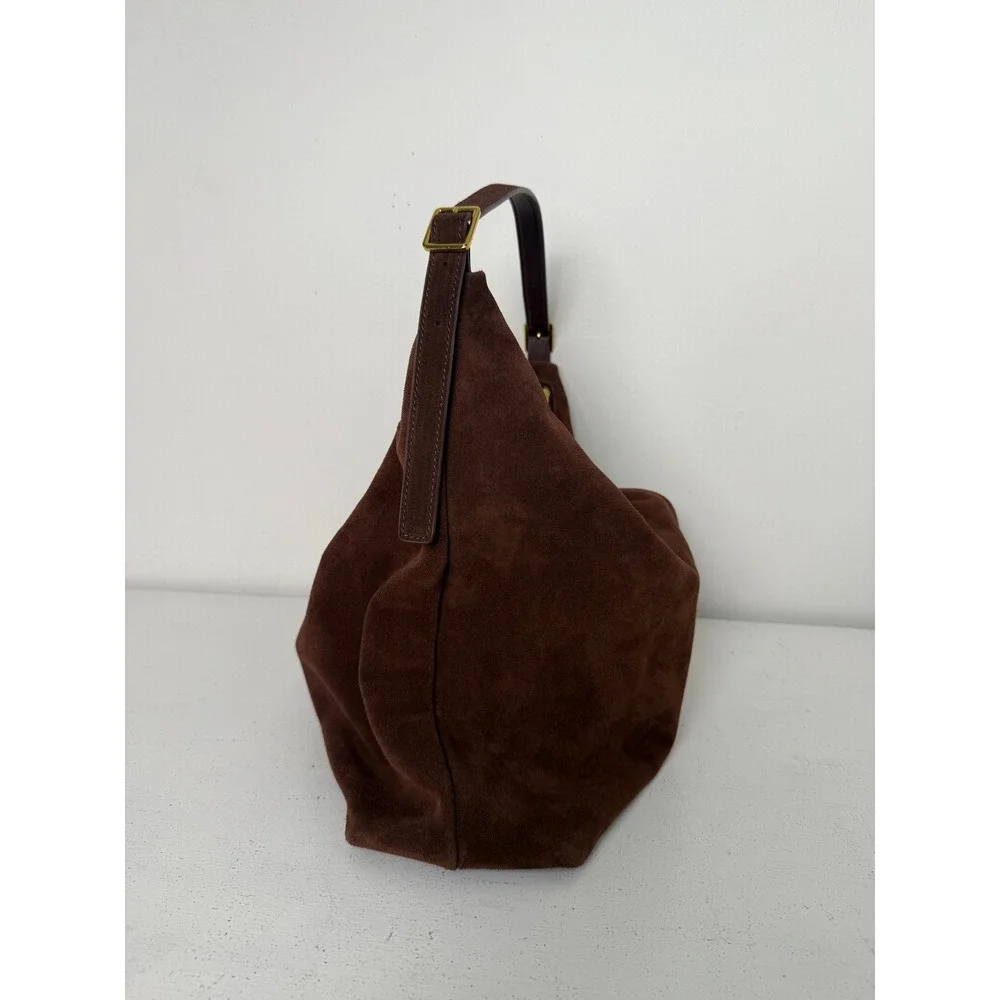 ASOS DESIGN Women Chocolate Brown Suede Slouchy Hobo Bag Gold Hardware F102448